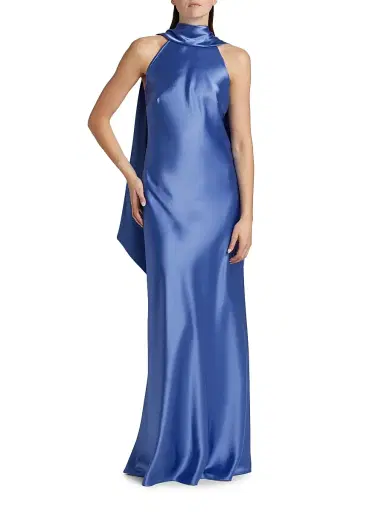 Talbot Runhof Women's Halterneck Slip Gown - Cornflower | Thumbnail 3 Talbot Runhof Women's Halterneck Slip Gown - Cornflower | Thumbnail 3