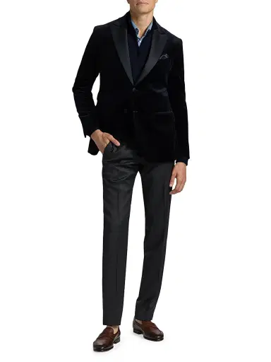 Saks Fifth Avenue Men's COLLECTION Velvet Formal Peak Lapel Jacket - Navy - Size 46 | Thumbnail 2 Saks Fifth Avenue Men's COLLECTION Velvet Formal Peak Lapel Jacket - Navy - Size 46 | Thumbnail 2