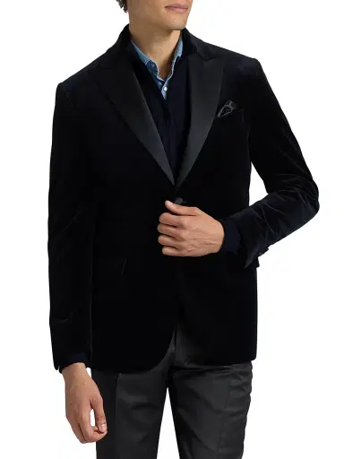 Saks Fifth Avenue Men's COLLECTION Velvet Formal Peak Lapel Jacket - Navy - Size 46 | Thumbnail 3 Saks Fifth Avenue Men's COLLECTION Velvet Formal Peak Lapel Jacket - Navy - Size 46 | Thumbnail 3