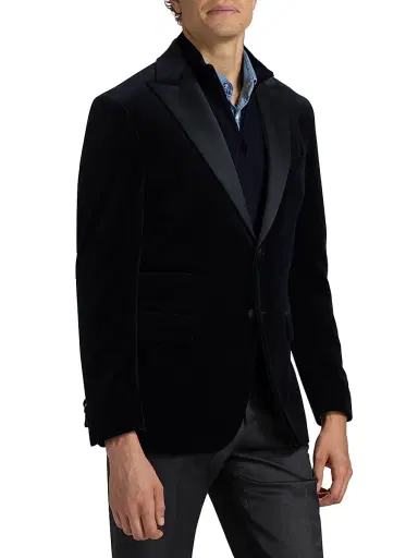 Saks Fifth Avenue Men's COLLECTION Velvet Formal Peak Lapel Jacket - Navy - Size 46 | Thumbnail 4 Saks Fifth Avenue Men's COLLECTION Velvet Formal Peak Lapel Jacket - Navy - Size 46 | Thumbnail 4