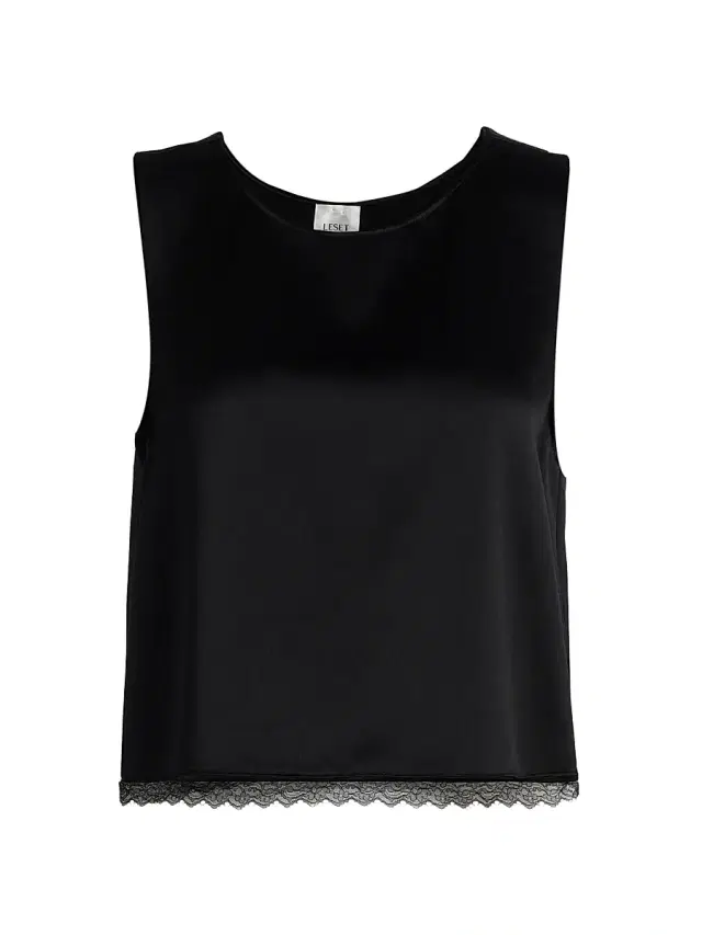 Women's Barb Lace Trim Crop Tank - Black