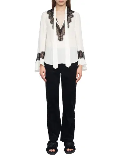 Zadig & Voltaire Women's Tuan Contrast Lace Silk Blouse | Thumbnail 2 Zadig & Voltaire Women's Tuan Contrast Lace Silk Blouse | Thumbnail 2