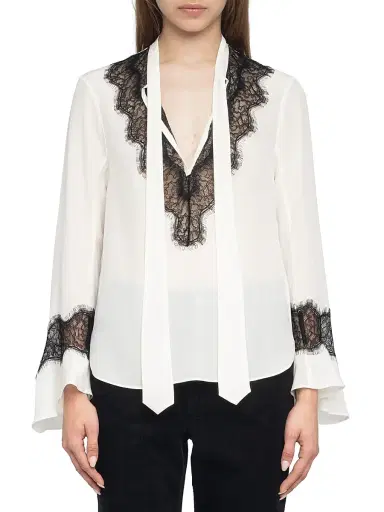 Zadig & Voltaire Women's Tuan Contrast Lace Silk Blouse | Thumbnail 3 Zadig & Voltaire Women's Tuan Contrast Lace Silk Blouse | Thumbnail 3