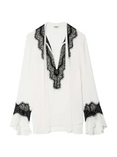 Zadig & Voltaire Women's Tuan Contrast Lace Silk Blouse | Thumbnail 1 Zadig & Voltaire Women's Tuan Contrast Lace Silk Blouse | Thumbnail 1