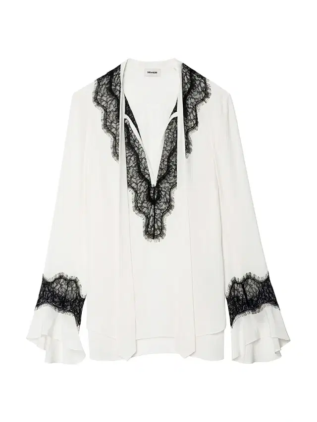 Women's Tuan Contrast Lace Silk Blouse - Flake - Size XS