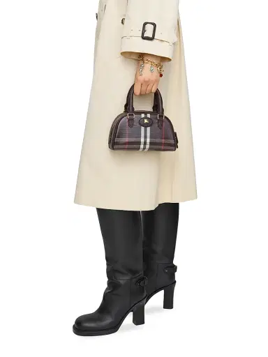 Burberry Women's Mini Highlands Bowling Check Leather Top Handle Bag - Mahogany | Thumbnail 2 Burberry Women's Mini Highlands Bowling Check Leather Top Handle Bag - Mahogany | Thumbnail 2