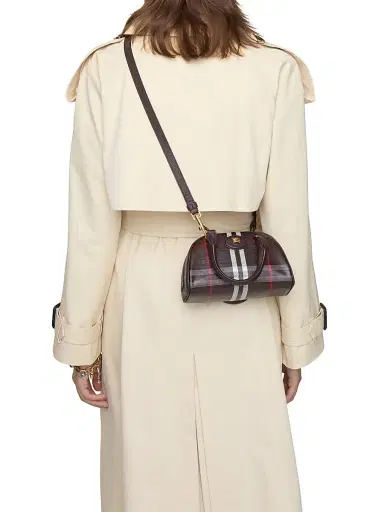 Burberry Women's Mini Highlands Bowling Check Leather Top Handle Bag - Mahogany | Thumbnail 3 Burberry Women's Mini Highlands Bowling Check Leather Top Handle Bag - Mahogany | Thumbnail 3