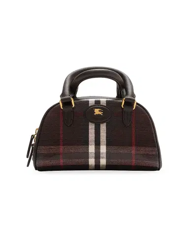 Burberry Women's Mini Highlands Bowling Check Leather Top Handle Bag - Mahogany | Thumbnail 1 Burberry Women's Mini Highlands Bowling Check Leather Top Handle Bag - Mahogany | Thumbnail 1