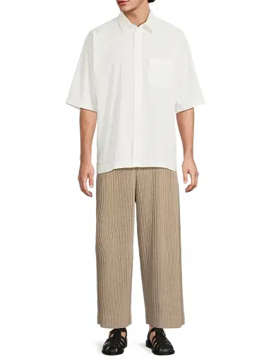 Homme Plissé Issey Miyake Men's July Streamline Short-Sleeve Cotton Shirt - White | Thumbnail 2 Homme Plissé Issey Miyake Men's July Streamline Short-Sleeve Cotton Shirt - White | Thumbnail 2
