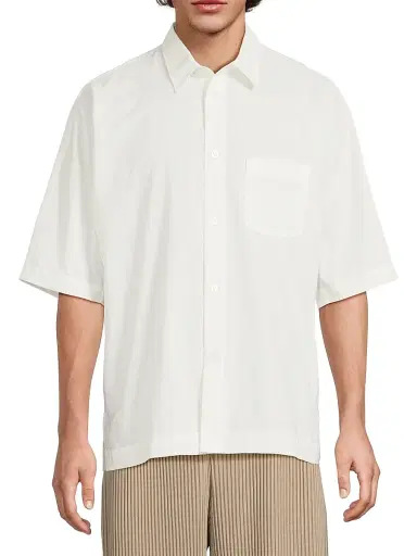 Homme Plissé Issey Miyake Men's July Streamline Short-Sleeve Cotton Shirt - White | Thumbnail 3 Homme Plissé Issey Miyake Men's July Streamline Short-Sleeve Cotton Shirt - White | Thumbnail 3