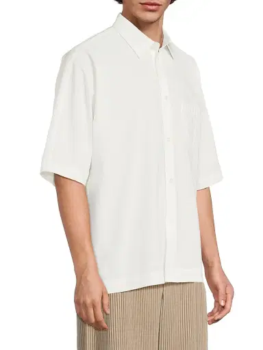 Homme Plissé Issey Miyake Men's July Streamline Short-Sleeve Cotton Shirt - White | Thumbnail 4 Homme Plissé Issey Miyake Men's July Streamline Short-Sleeve Cotton Shirt - White | Thumbnail 4