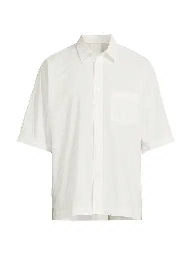Homme Plissé Issey Miyake Men's July Streamline Short-Sleeve Cotton Shirt - White | Thumbnail 1 Homme Plissé Issey Miyake Men's July Streamline Short-Sleeve Cotton Shirt - White | Thumbnail 1