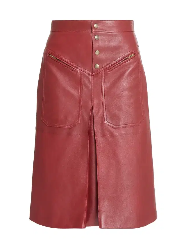Chloé Women's Leather A-Line Skirt - Dark Ruby
