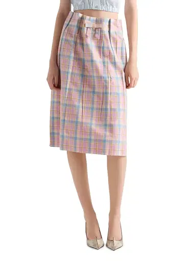 Prada Women's Checked Cotton Midi Skirt - Pink - Size 0 | Thumbnail 2 Prada Women's Checked Cotton Midi Skirt - Pink - Size 0 | Thumbnail 2