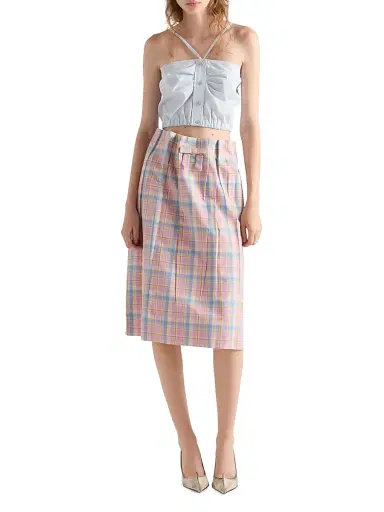 Prada Women's Checked Cotton Midi Skirt - Pink - Size 0 | Thumbnail 6 Prada Women's Checked Cotton Midi Skirt - Pink - Size 0 | Thumbnail 6