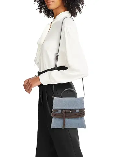 MOSCHINO Women's Tie Me Flocked Denim-Leather Satchel - Sky Blue Dark Brown | Thumbnail 2 MOSCHINO Women's Tie Me Flocked Denim-Leather Satchel - Sky Blue Dark Brown | Thumbnail 2