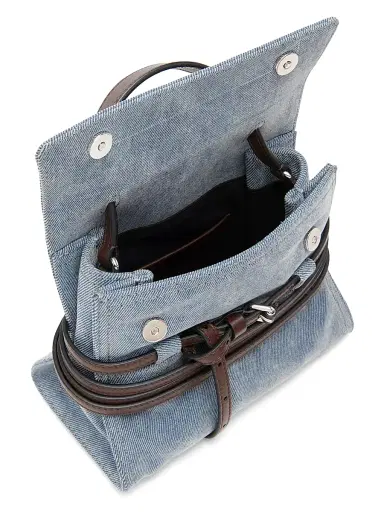 MOSCHINO Women's Tie Me Flocked Denim-Leather Satchel - Sky Blue Dark Brown | Thumbnail 3 MOSCHINO Women's Tie Me Flocked Denim-Leather Satchel - Sky Blue Dark Brown | Thumbnail 3