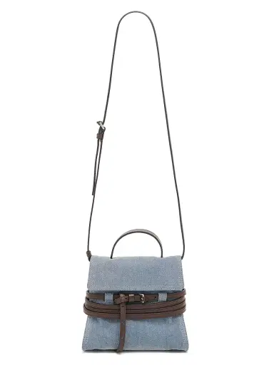 MOSCHINO Women's Tie Me Flocked Denim-Leather Satchel - Sky Blue Dark Brown | Thumbnail 5 MOSCHINO Women's Tie Me Flocked Denim-Leather Satchel - Sky Blue Dark Brown | Thumbnail 5