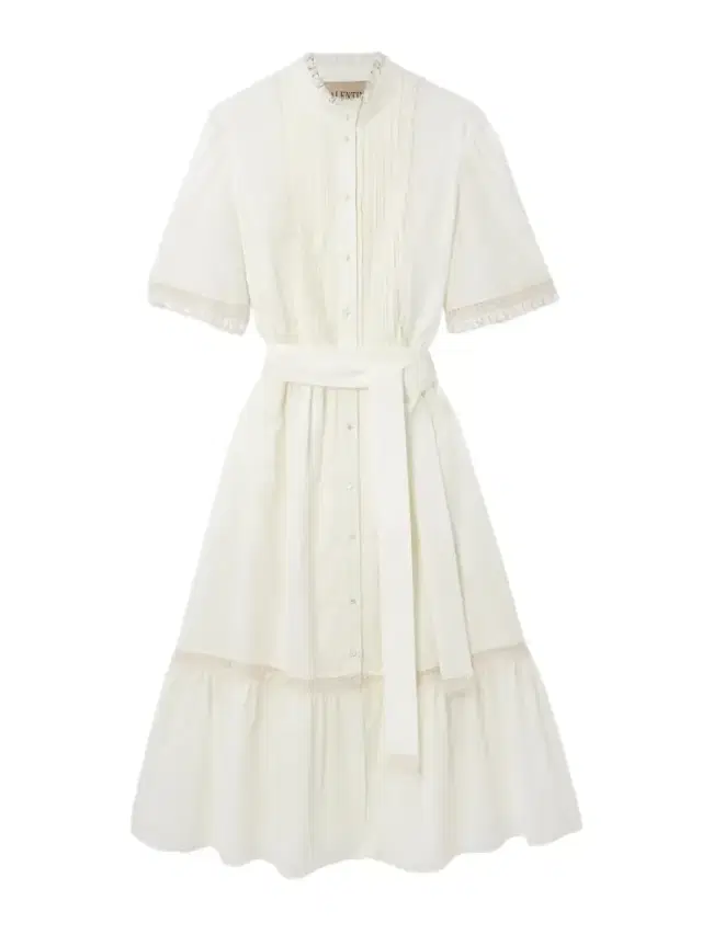 Belted Lace-trimmed Pintucked Cotton-poplin Midi Dress