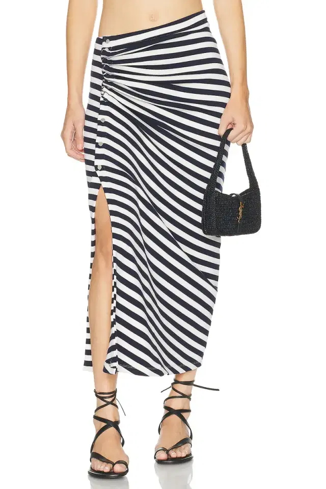 RABANNE Striped Draped Midi Skirt