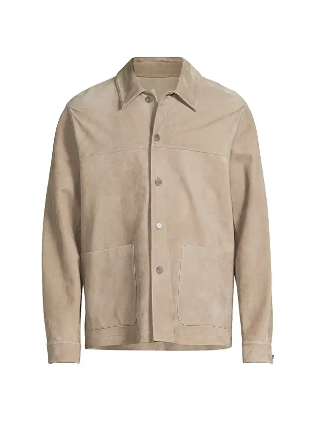 Vince Men's Suede Button-Front Shirt Jacket - Putty