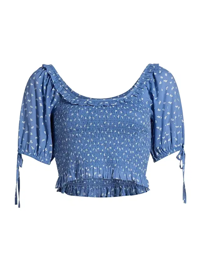 LoveShackFancy Women's x Visit Savannah Molly Smocked Cropped Top - Southern Charm