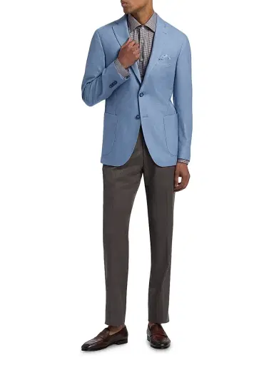 Saks Fifth Avenue Men's Wool-Cotton Single-Breasted Sport Coat - Light Blue - Size 48 | Thumbnail 2