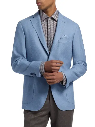 Saks Fifth Avenue Men's Wool-Cotton Single-Breasted Sport Coat - Light Blue - Size 48 | Thumbnail 3