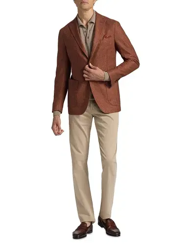 Saks Fifth Avenue Men's COLLECTION Melange Wool-Blend Flannel Jacket - Orange Rust - Size 46 | Thumbnail 2 Saks Fifth Avenue Men's COLLECTION Melange Wool-Blend Flannel Jacket - Orange Rust - Size 46 | Thumbnail 2
