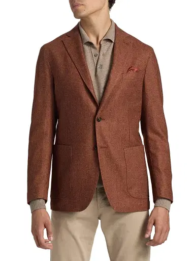 Saks Fifth Avenue Men's COLLECTION Melange Wool-Blend Flannel Jacket - Orange Rust - Size 46 | Thumbnail 3 Saks Fifth Avenue Men's COLLECTION Melange Wool-Blend Flannel Jacket - Orange Rust - Size 46 | Thumbnail 3