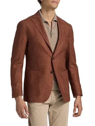 Saks Fifth Avenue Men's COLLECTION Melange Wool-Blend Flannel Jacket - Orange Rust - Size 46 | Thumbnail 4 Saks Fifth Avenue Men's COLLECTION Melange Wool-Blend Flannel Jacket - Orange Rust - Size 46 | Thumbnail 4