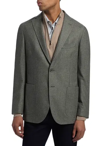 Saks Fifth Avenue Men's Wool, Cotton & Cashmere Single-Breasted Sport Coat - Grey - Size 50 | Thumbnail 3