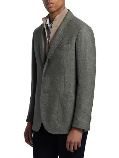 Saks Fifth Avenue Men's Wool, Cotton & Cashmere Single-Breasted Sport Coat - Grey - Size 50 | Thumbnail 4
