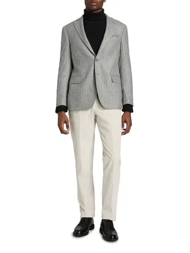 Saks Fifth Avenue Men's COLLECTION Herringbone Wool Jacket - Light Grey - Size 48 | Thumbnail 2