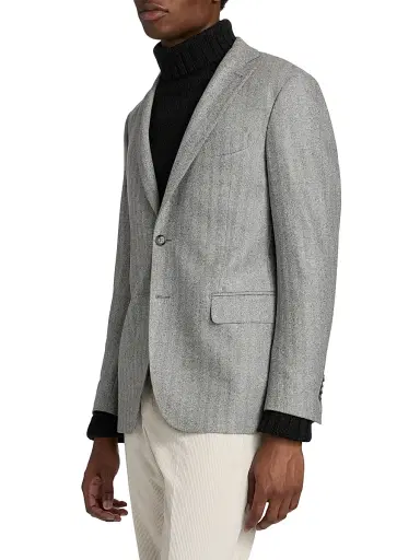 Saks Fifth Avenue Men's COLLECTION Herringbone Wool Jacket - Light Grey - Size 48 | Thumbnail 4