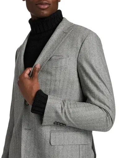 Saks Fifth Avenue Men's COLLECTION Herringbone Wool Jacket - Light Grey - Size 48 | Thumbnail 6
