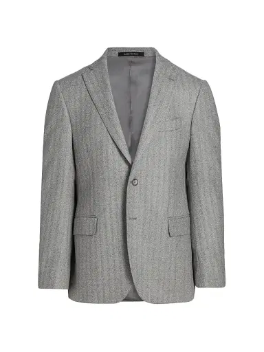 Saks Fifth Avenue Men's COLLECTION Herringbone Wool Jacket - Light Grey - Size 48 | Thumbnail 1