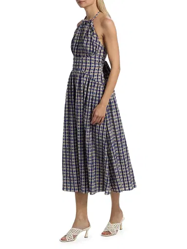 Rosie Assoulin Women's In The Name Of Love Checked Halter Midi-Dress - Navy Check - Size 12 | Thumbnail 4