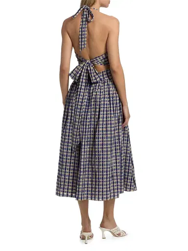 Rosie Assoulin Women's In The Name Of Love Checked Halter Midi-Dress - Navy Check - Size 12 | Thumbnail 5
