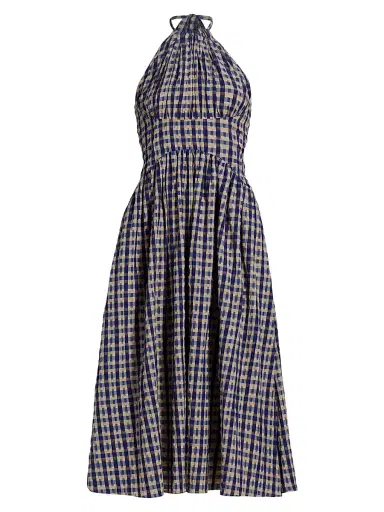 Rosie Assoulin Women's In The Name Of Love Checked Halter Midi-Dress - Navy Check - Size 12 | Thumbnail 1