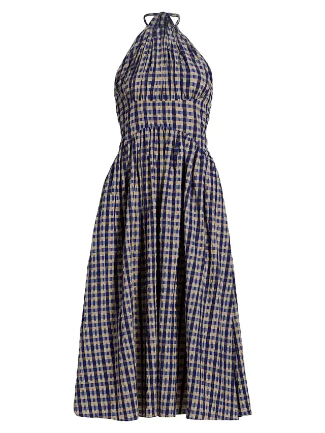 Rosie Assoulin Women's In The Name Of Love Checked Halter Midi-Dress - Navy Check