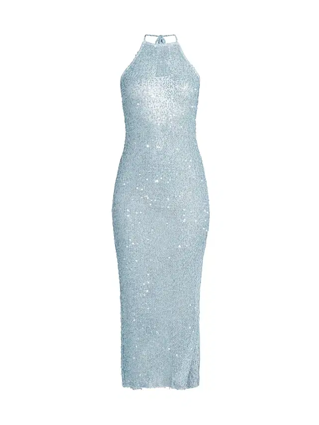 Milly Women's Sequined Mesh Halterneck Dress - Blue