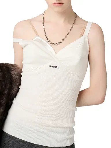 Miu Miu Women's Cotton Knit Top - White - Size 8 | Thumbnail 4