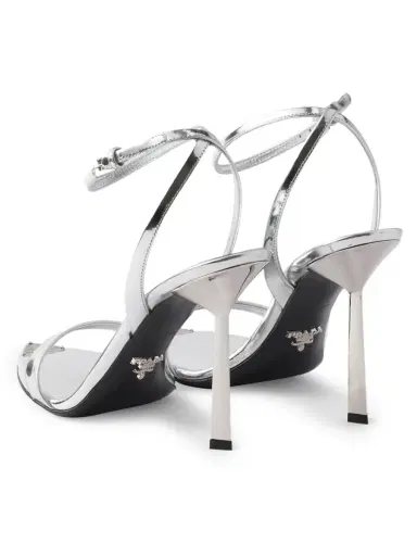 Prada Women's Metallic Leather High-Heeled Sandals - Silver - Size 7.5 | Thumbnail 3