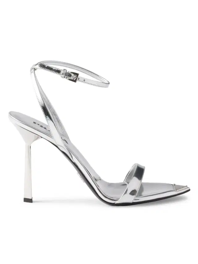 Prada Women's Metallic Leather High-Heeled Sandals - Silver
