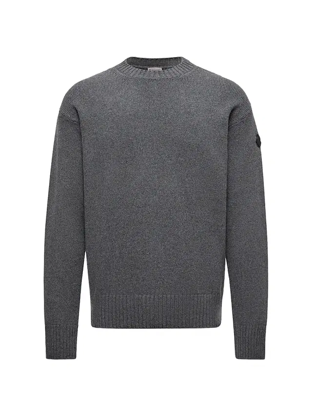 Moncler Men's Crew Neck Sweater in Wool and Cashmere - Dark Gray