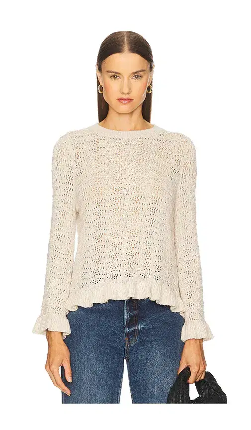 Autumn Cashmere Pointelle Ruffle Edge Crew Top