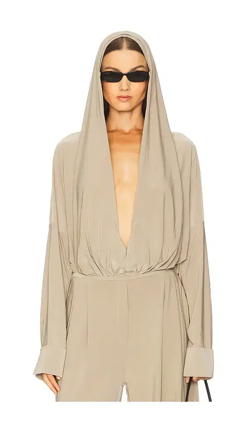 Norma Kamali Hooded Super Oversized BF NK Shirt Bodysuit
