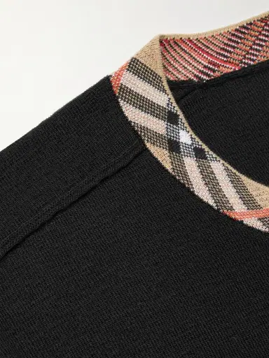 Burberry Checked Jacquard-Trimmed Wool Sweater - Men | Thumbnail 4 Burberry Checked Jacquard-Trimmed Wool Sweater - Men | Thumbnail 4