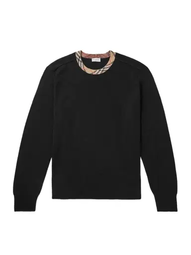 Burberry Checked Jacquard-Trimmed Wool Sweater - Men | Thumbnail 1 Burberry Checked Jacquard-Trimmed Wool Sweater - Men | Thumbnail 1